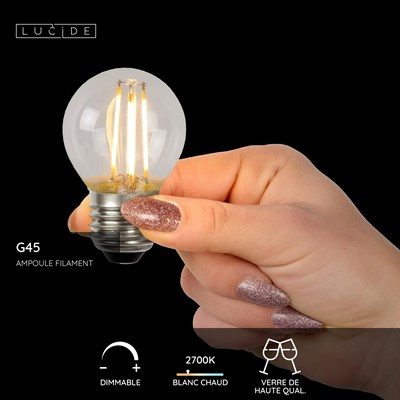 Lucide G45 - Ampoule filament - Ø 4,5 cm - LED Dim. - E27 - 1x4W 2700K - Transparent